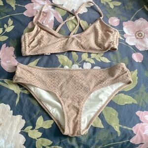 Hula Honey Snake Print 2 Pieces Bikini Bathing Suit Taupe Size Medium